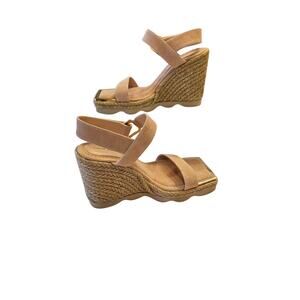 Good American Women's Suede brown tan Espadrille Wedge Sandals Shoes 10 NEW